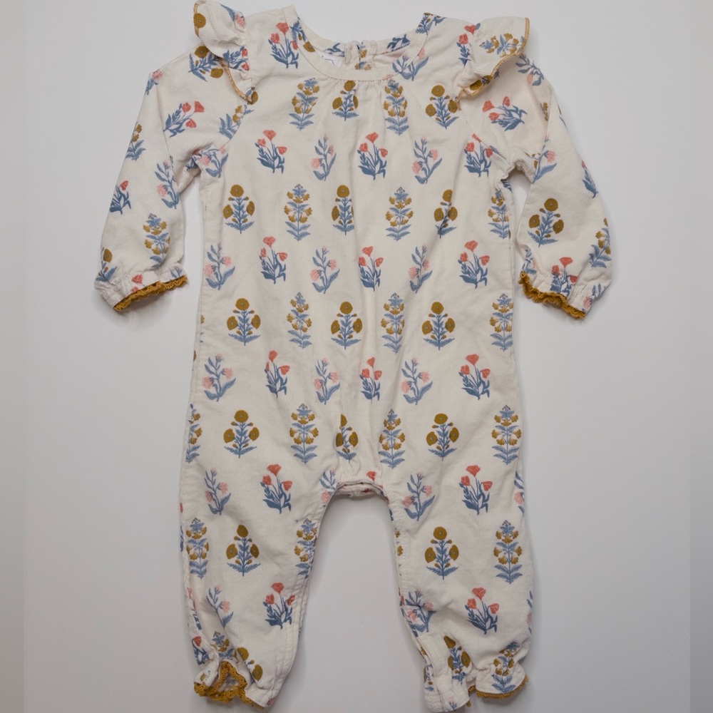 Mudpie 6-9 Months 100% Cotton Corduroy One Piece Bodysuit Floral